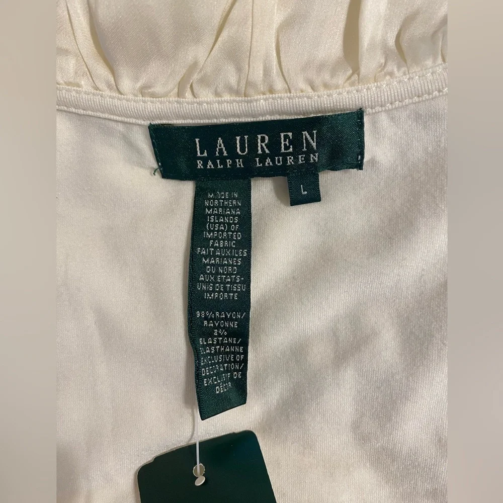 NWT Ralph Lauren Women’s Size L Cream long Sleeved Ruffled Collar Top - Picture 3 of 5
